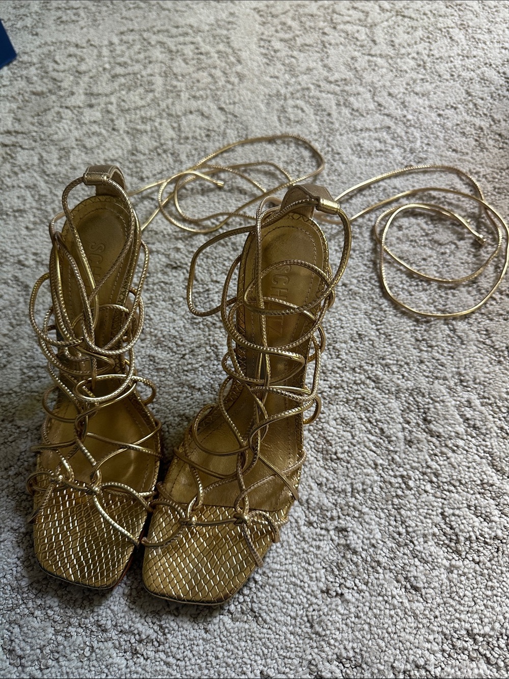 SCHUTZ Metallic Gold Lace-Up Heels